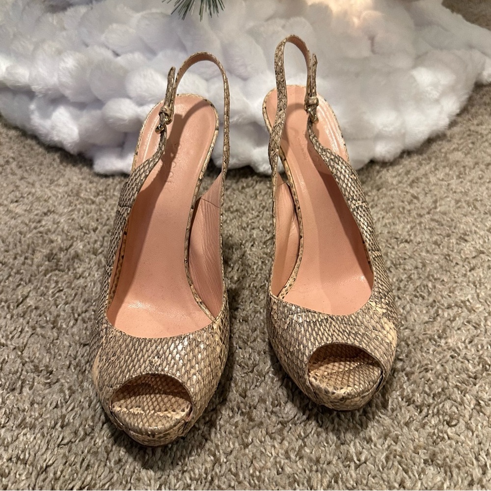 Gucci Snakeskin Peep-Toe Slingback Sandals with Bamboo Style Stiletto Heel - Picture 2 of 10